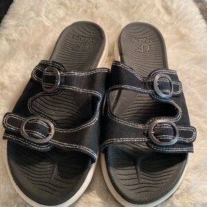 CoFace Orthotic Womens 8.5 Vegan Comfort Slip-on Sandals Black Cloth Buckles S7